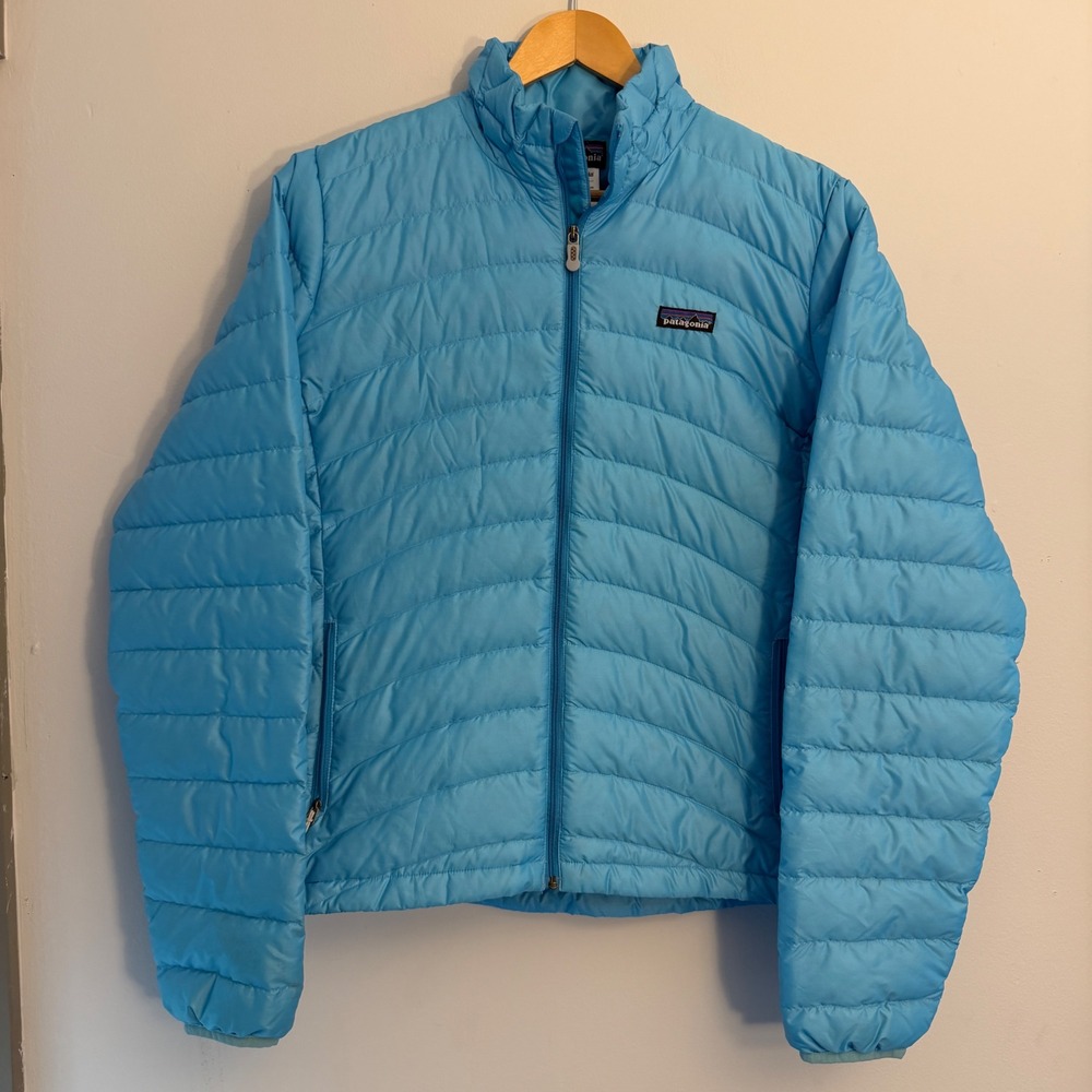 Patagonia Women Down Sweater Puffer Jacket XL Light Blue Full Zip 84682